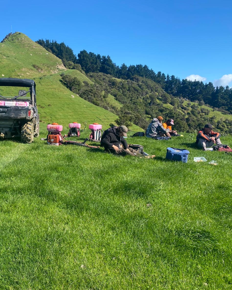 An image of the gorse spraying team with an ATV on the hillside.